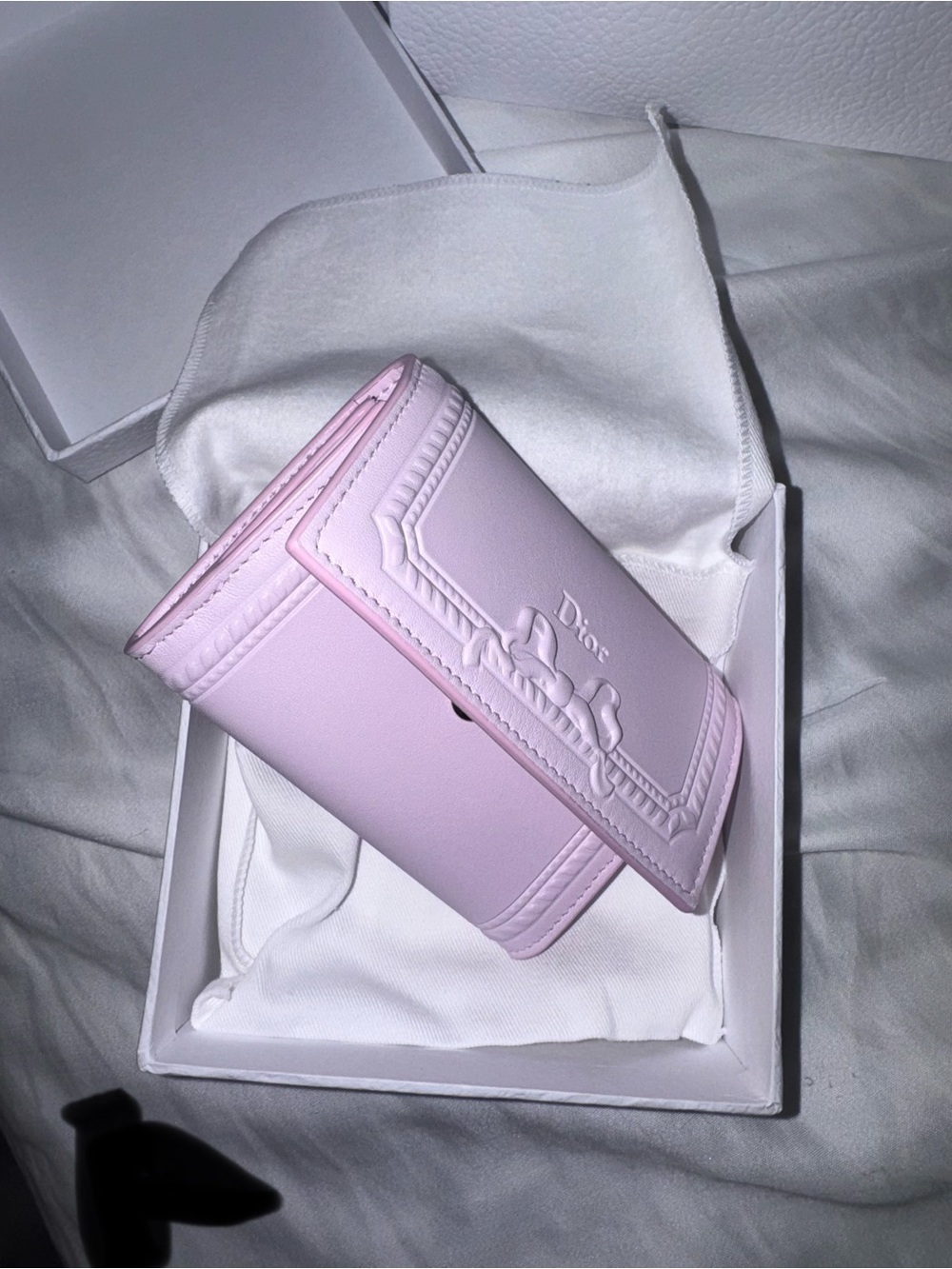 Dior Pink Trifold Wallet with Embossed Bow